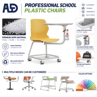 Chaises en plastique pour salle scolaire avec structure métallique robuste, design connecté avec tablette d'écriture
