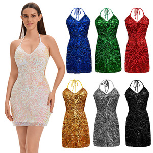 Women's Latin Dance <b>Sequin</b> Dress Backless Performance Costume Adult Size Multicolor No Label - Product Image 1