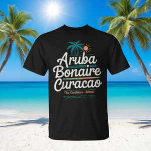 Camiseta Unisex de Manga Corta con Cuello Redondo y Estampado Serigrafiado de las Islas del Caribe: Aruba, Bonaire, Curazao - Product Image 3