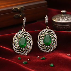Émeraude Forme Ovale Pierre CZ Authentique Ottoman Dangle Boucles D'oreilles Turc À La Main En Gros 925 Bijoux En Argent Sterling - Product Image 3