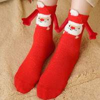 Nouvelles tendances transfrontalières : Chaussettes décontractées de Noël en coton pour l'automne et l'hiver, mi-mollet, avec aimants et pierres magnétiques, colorées