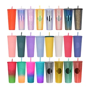 Wholesale Customized LOGO Print Cute Christmas Party Travel Water Cup Double Wall Plastic Studded Tumbler Coffee Mugs