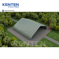 Tente de stockage industrielle préfabriquée de 1600 m² avec arche de 4 m de hauteur, structure en aluminium et bâche camouflage