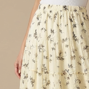 Pale Yellow Printed Maxi <b>Skirt</b> | Woven A-Line Summer <b>Skirt</b>, <b>Boho</b> Style Floral <b>Skirt</b> - Product Image 4