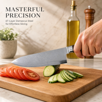 Ensemble de couteaux de cuisine en acier Damas, couteau de chef, couteau Santoku, couteau utilitaire, manche en bois coloré, lame tranchante pour la cuisine à domicile