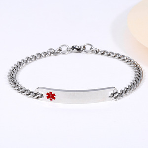 Pulsera de alerta médica personalizada al por mayor, brazalete de identificación de acero inoxidable en plata con símbolo de Cruz Roja, pulsera de moda. - Product Image 1