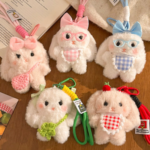 DIY Handmade Creative Cartoon Eco-friendly Plush Rabbit Doll Ornament Hanging Decoration Bow Tie Glasses Keychain