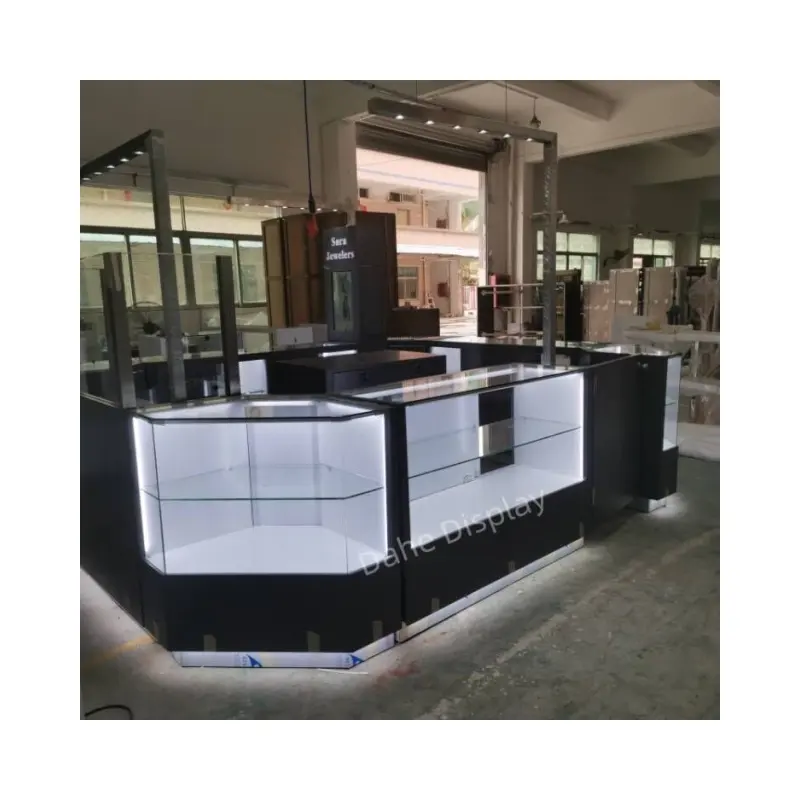 Elegante Op Maat Gemaakte Winkel Winkelcentrum Showroom Horloges En Sieraden Kiosk Sieraden Display Kiosk Voor Winkelcentrum Glazen Vitrine Showcase