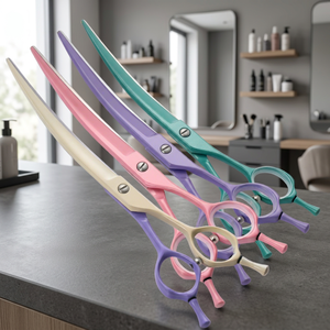 Ensemble de 4 ciseaux de toilettage pour animaux de compagnie en acier inoxydable, à lame incurvée et tranchante, non pliables, pour droitiers - Product Image 2