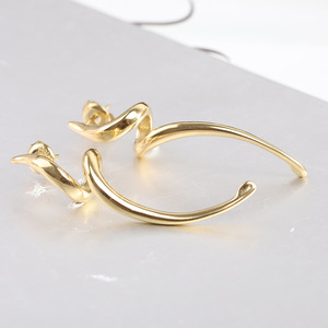 Irregular Long <b>Stud</b> Earrings 18K Gold Plated <b>Titanium</b> Steel Wave Design Asymmetry Women's Fashion Jewelry - Product Image 2