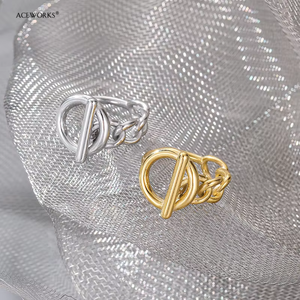 ACEWORKS Bague pour homme en acier inoxydable haut de gamme plaqué or 18 carats PVD et rhodium avec fermoir à bascule |   Imperméable Hypoallergénique Ne se décolore pas - Product Image 3