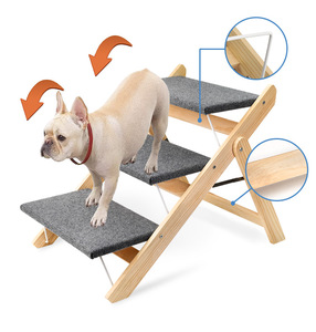 Складная лестница-пандус 2-в-1 из массива дерева для собак с нескользящей тканью, портативный уличный аксессуар для домашних животных для диванов и кроватей - Product Image 1