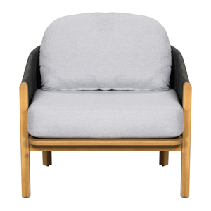 Sillón de Exterior Moderno de Madera Maciza con Cojín Impermeable y Diseño Portátil con Cuerda Gris Oscuro para Comedor y Jardín - Product Image 6