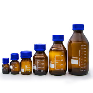 ขวดแก้วทรงกลมสำหรับใส่สารเคมี แอมเบอร์ - ขวดเก็บตัวอย่างแบบปิดผนึกความจุขนาดใหญ่ พร้อมฝาเกลียวสีน้ำเงิน - Product Image 2