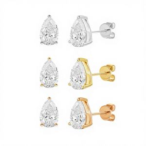 Pendientes de compromiso clásicos unisex de oro de 14K con tres puntas, diamante de laboratorio IGI de corte pera de 0.60Ct D VS1 - Product Image 2