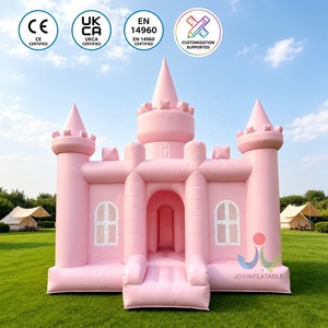 Château gonflable commercial en PVC rose pastel de 0,55 mm, personnalisé, pour l'intérieur et l'extérieur, pour les fêtes - Product Image 1