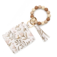 Nouveau porte-clés bracelet en perles PU avec étui à cartes imprimé – Pochette papillon pour femme pour la Saint-Valentin et le Nouvel An