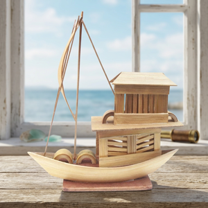 Bateau à voile miniature en bambou poli - Décoration écologique pour la maison et la table, idéal pour les restaurants et les hôtels - Product Image 3