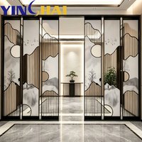 Paravent en verre personnalisable en acier inoxydable, motif paysage chinois à l'encre, pour la décoration des espaces résidentiels et commerciaux