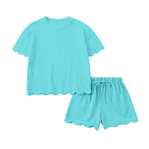 GSSO3171 Vente en gros personnalisée Petite fille rouge uni Imprimé été coton Tenues à manches courtes Ensemble de vêtements pour enfants - Product Image 6
