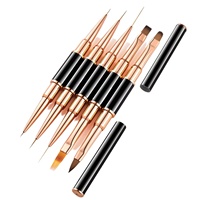 Pinceau à ongles professionnel double embout noir et or rose avec poils en nylon pour salon de manucure – Vente en gros