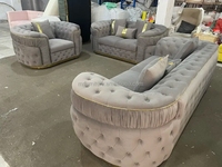 Causeuse Chesterfield blanc antique et ensemble de canapé 3 places Design contemporain Velours Tissu Matériau Style Royal Vintage