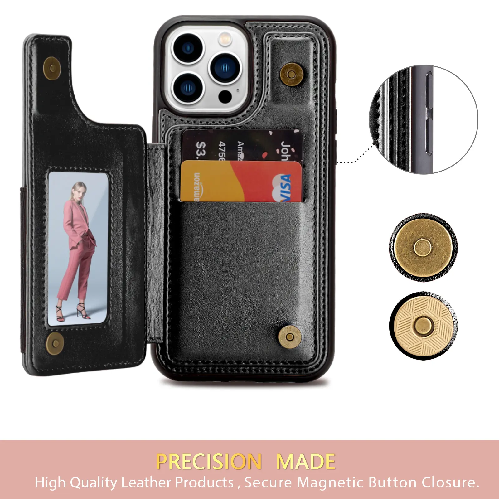 2023 Custom PU Leather Mobile Phone Case For IPhone 14 With Card Holder RFID Wallet For IPhone 15