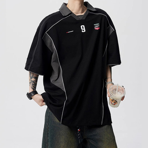T-shirt style maillot pour homme, color block, vintage, sportif, moto, manches courtes, personnalisable, mode, maillot d'été à manches cinq-quarts - Product Image 1