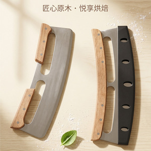 Baking Grade Stainless Steel Pizza Cutter With Wooden Handle 12 In Above For <b>Bread</b> Dough Pizza Cutting - Product Image 1