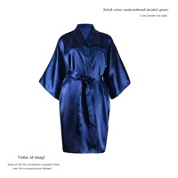 Robes de nuit et peignoirs en satin de soie artificielle 100% polyester, gris argenté, respirants, tissés, unis, à col en V, pour femmes, été