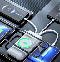 Batterie externe personnalisée avec logo, charge sans fil, 10000 mAh, chargeur portable, chargeur sans fil pour téléphone portable avec quatre câbles