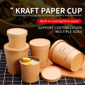 Cuenco desechable de Papel Kraft <span class=keywords><strong>para</strong></span> sopa, con tapa de papel, aperitivos, fideos, <span class=keywords><strong>para</strong></span> <span class=keywords><strong>llevar</strong></span>, taza de sopa, barato, nuevo - Product Image 5