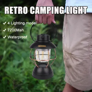 Draagbare Vintage Camping Lantaarn Hangende Tafel Oplaadbare Waterdichte Camping Lamp Power Bank Led Decoratieve Campingverlichting