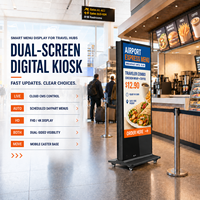 Kiosque de sol intérieur 4K à double écran 32-65 pouces, verre trempé 4 mm, tactile PCAP, 24/7, Windows I3 I5 I7, base mobile, libre-service