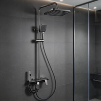Kit de douche mural carré gris anthracite 4 fonctions avec douchette pluie pressurisée et pulvérisateur bidet pour salle de bain domestique ou hôtelière