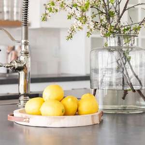 Plateau de service rustique ferme plateau en bois assiette de fruits en bois minimaliste assiette à pâtisserie circulaire - Product Image 4