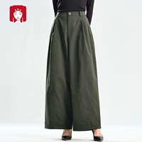 Buyi Liren Ge 2025 Automne Hiver Meilleure Vente Pantalon Femme Taille Haute Ample Décontracté Respirant Vert Militaire Délavé Sable