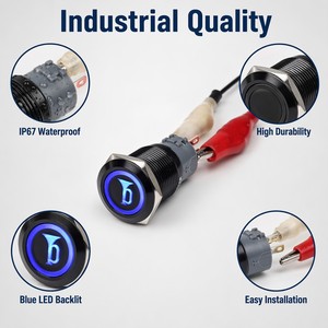 Interruptor de bocina metálico de 12V 5A 19MM, botón pulsador momentáneo con luz LED iluminada para embarcaciones marinas - Product Image 3