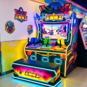 Trois joueurs insèrent des pièces de monnaie pour jouer à la machine de tir. Modèle de tir interactif pour enfants « Agent Spécial à Trois Coups » - Product Image 6