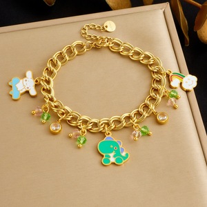 Cute Cartoon Dinosaur Pendant Double Chain Zinc Alloy Bracelet For Children Gift Jewelry - Product Image 1