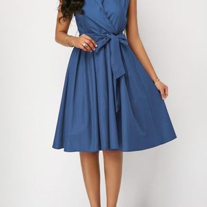 Vestido de Oficina Elegante de Verano para Mujer, Color Sólido Personalizado, Vestido Formal Profesional sin Mangas con Cinturón, Vestidos de Trabajo de Línea A - Product Image 2