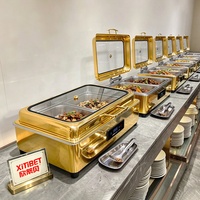 Elektrischer 9L Gold Chafing Dish aus Edelstahl, Speisenwärmer mit Stahldeckel für Catering, Hotel, Restaurant, Buffet