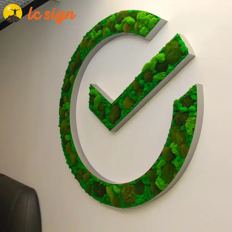 Fabricante profissional de sinais com letras de musgo 3D, logotipo personalizado de musgo para decoração de paredes