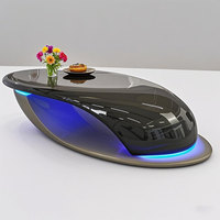 Table basse moderne C135 rouge brillante incurvée de luxe avec éclairage LED décoratif, écologique et résistante aux intempéries pour salon et maison