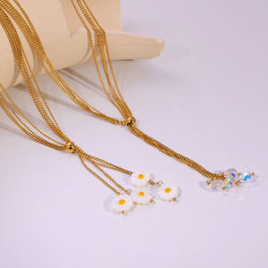 Collane Stratificate Unisex Trendy Minimaliste in Acciaio Inossidabile Placcato Oro 18K con <span class=keywords><strong>Ciondolo</strong></span> <span class=keywords><strong>Margherita</strong></span> Delicato con Diamanti Creati in Laboratorio - Product Image 2