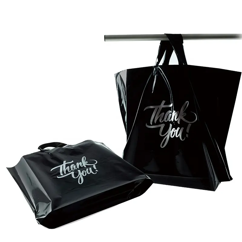 Groothandel Custom Ldpe Cadeau Opvouwbare Doek Frosted Black Bedankt Plastic Boodschappenverpakkingen Voor Kleine Bedrijven