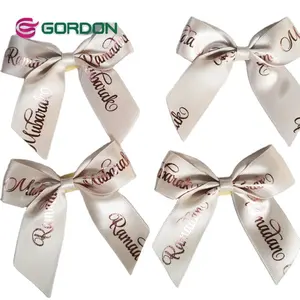 Gordon Lint Handgemaakte Custom Logo Satijnen Boog Met Zelfklevende Voor Snoep En Fles Decoratie