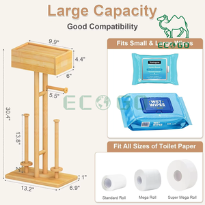 Soporte de bambú para papel higiénico para rollo de baño soporte de papel higiénico independiente con almacenamiento - Product Image 6