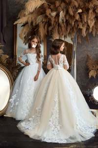 Оптовая продажа, Прямая поставка, одежда для девочек, красное, розовое, белое свадебное платье для девочек с цветами - Product Image 2