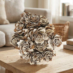 Flores Artificiales de Madera Sola, Rosas Marrones y Blancas, Cabezas Florales Hechas a Mano para Decoración de Bodas, San Valentín y Navidad - Product Image 1